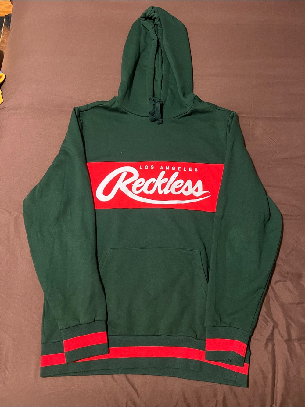 Los Angeles Reckless Men's Green Hoodie with Red Logo Panel